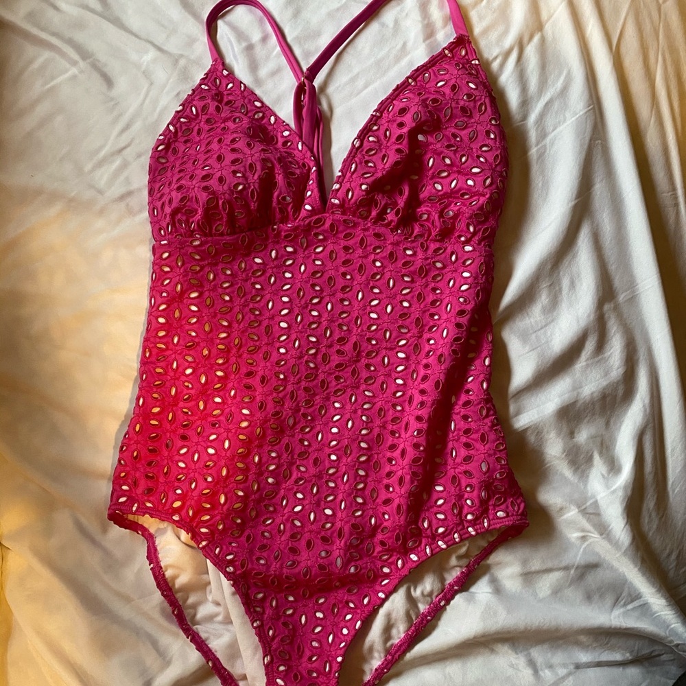 Janzten fuchsia eyelet one piece